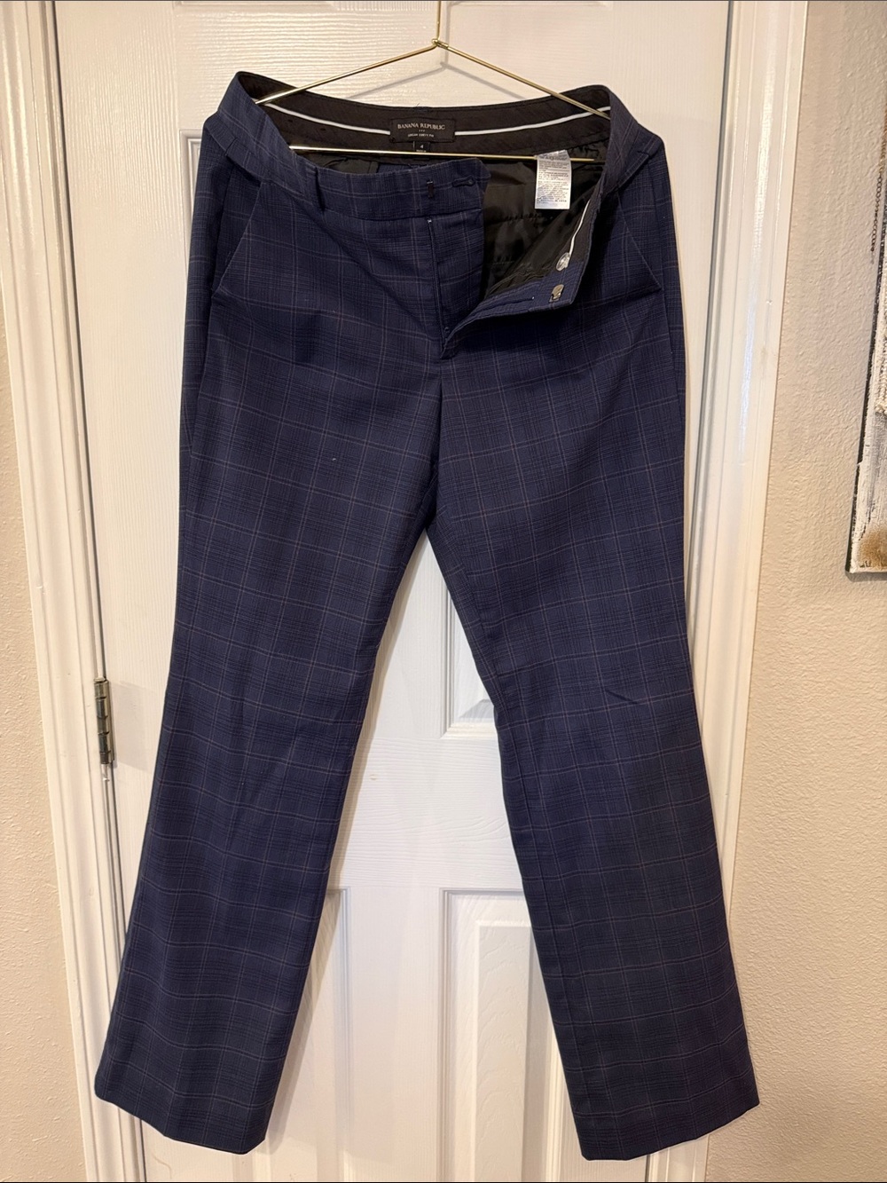 Banana Republic Navy Plaid Straight-Leg Dress Pants